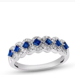 Elegant Sapphire & Diamond  Ring Set In 10 KT White Gold